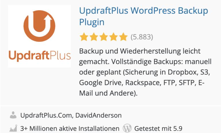 Die 10 wichtigsten WordPress Plugins: UpdraftPlus
